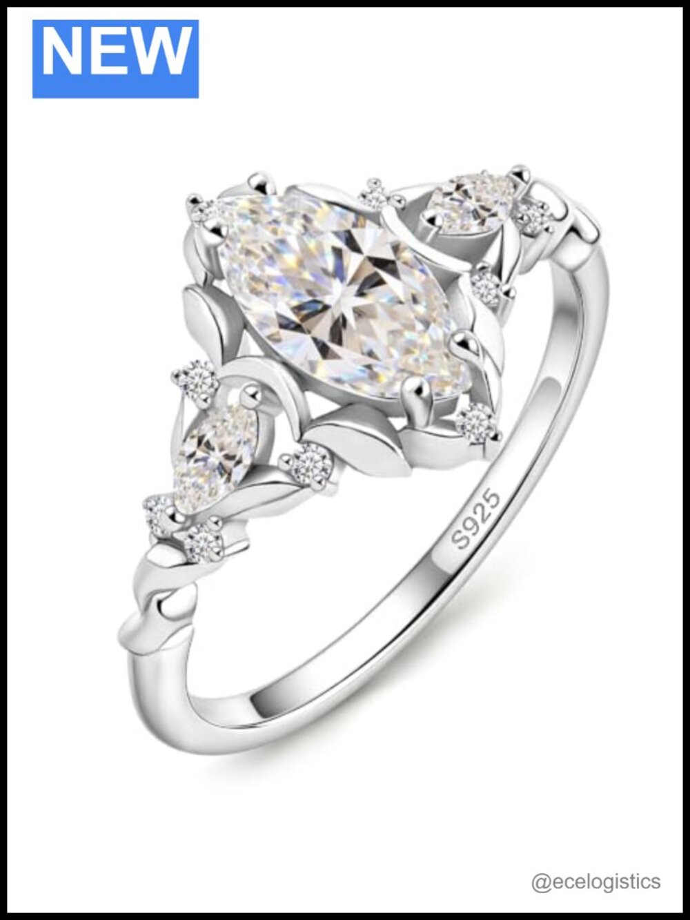 Marquise Moissanite Ring S925 Sterling Silver Gold Plated Vintage Floral